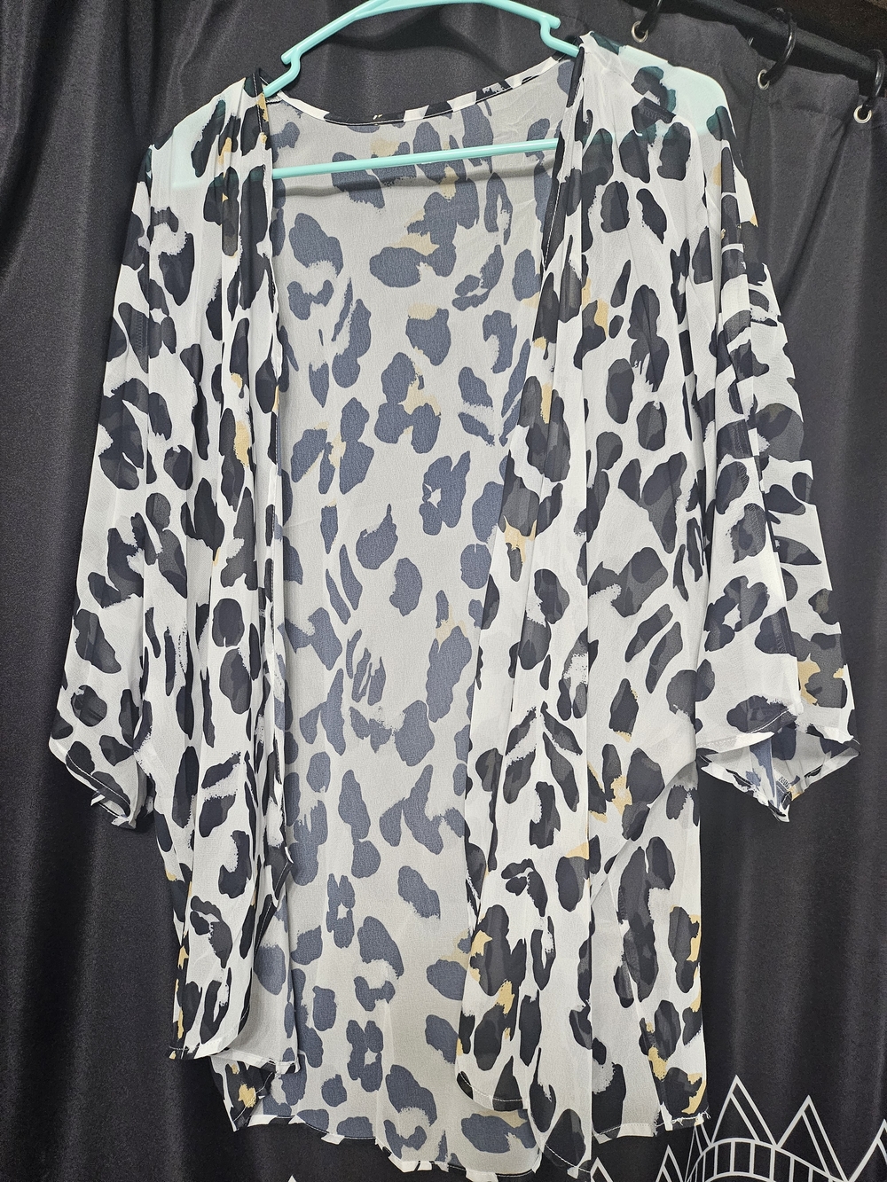 Sheer Leopard Print Kimono Cardigan - Black, White & Gold